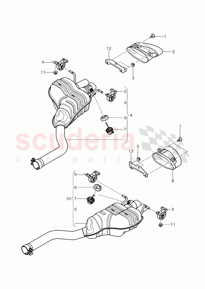 Exhaust muffler with exhaust flap, Exhaust pipe tips, D - MJ 2016>> of Bentley Bentley Continental GTC (2011+)