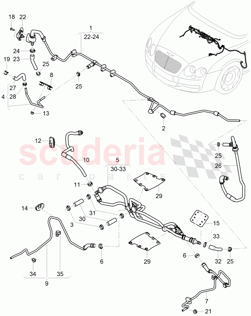 vacuum hoses for brake servo, vacuum hoses with connecting parts, F >> 3W-8-052 845 of Bentley Bentley Continental GTC (2006-2010)