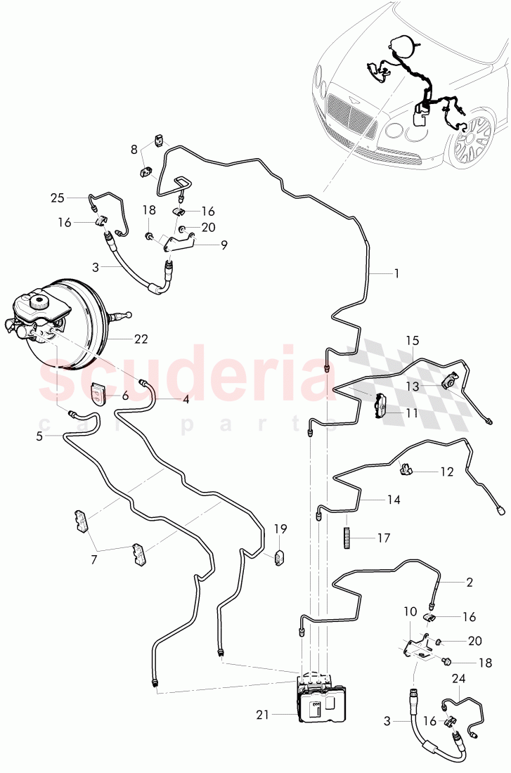 brake line, brake hose, D - MJ 2016>> of Bentley Bentley Continental Flying Spur (2013+)