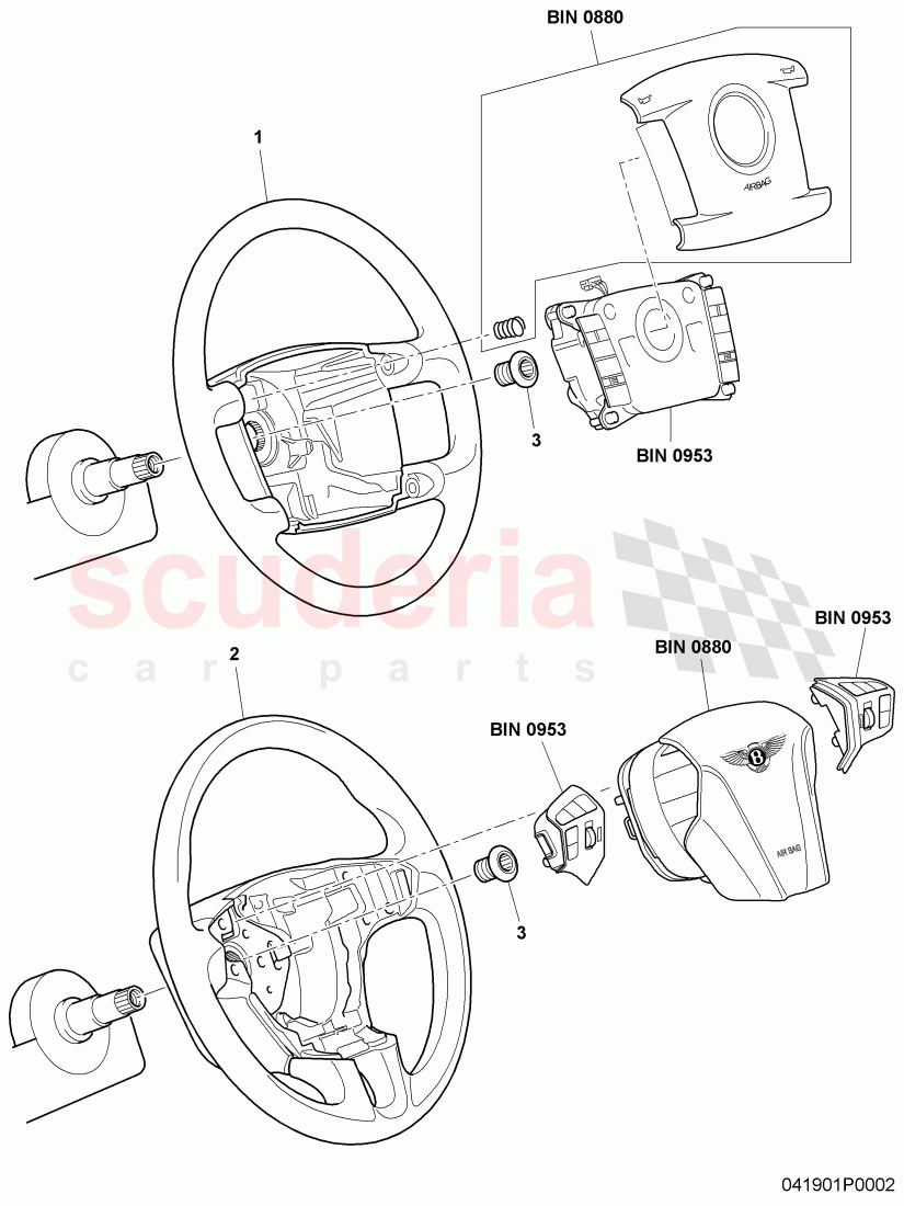 steering wheel, F 3W-8-052 846>>, F ZA-A-062 484>> of Bentley Bentley Continental Flying Spur (2006-2012)