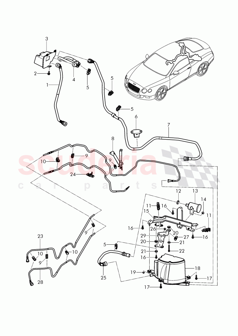 container for activated, charcoal canister, ventilation for fuel tank of Bentley Bentley Continental Supersports (2017+)