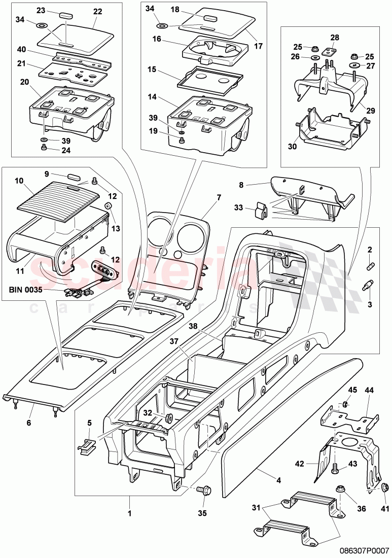 center console, F 3W-9-062 047>> 3W-A-064 812, F ZA-A-062 464>> ZA-A-064 810 of Bentley Bentley Continental Flying Spur (2006-2012)