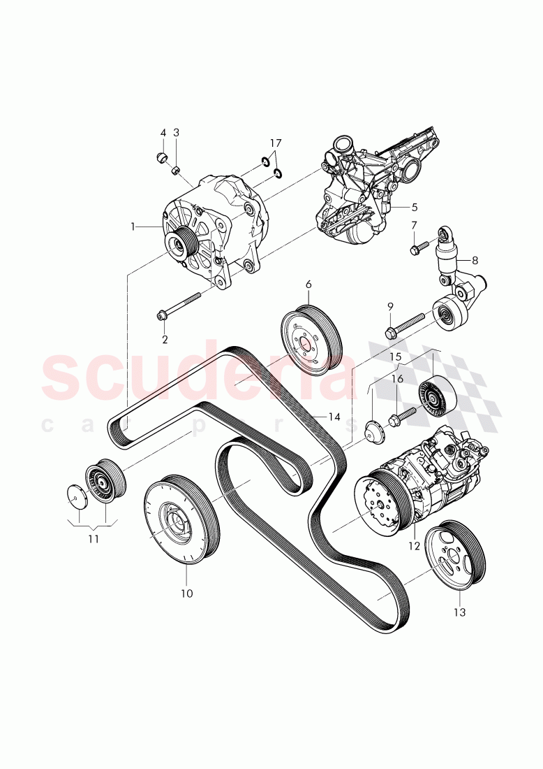 Alternator, connecting and mounting parts, for alternator, v-ribbed belt, tensioning lever with relay, roller of Bentley Bentley Continental Supersports (2017+)