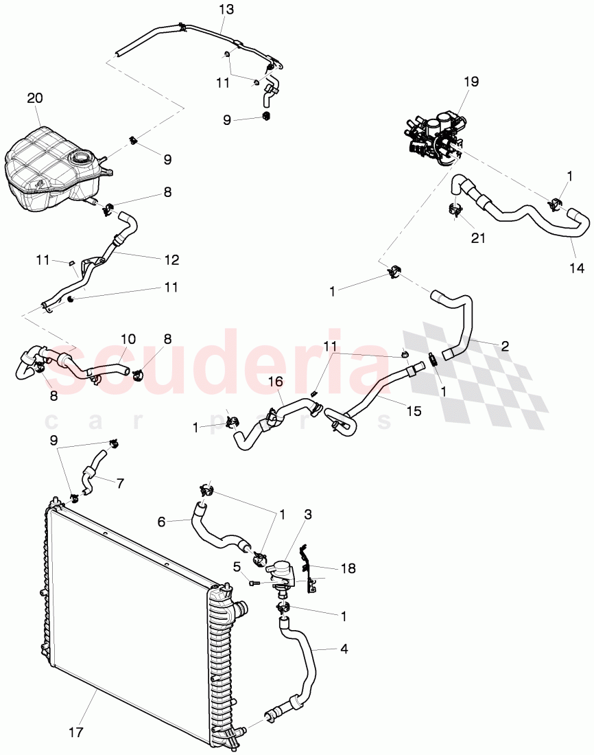 Coolant hoses and pipes, Engine bay, F 3W-7-051 259>>, F ZA-A-062 464>> of Bentley Bentley Continental Flying Spur (2006-2012)