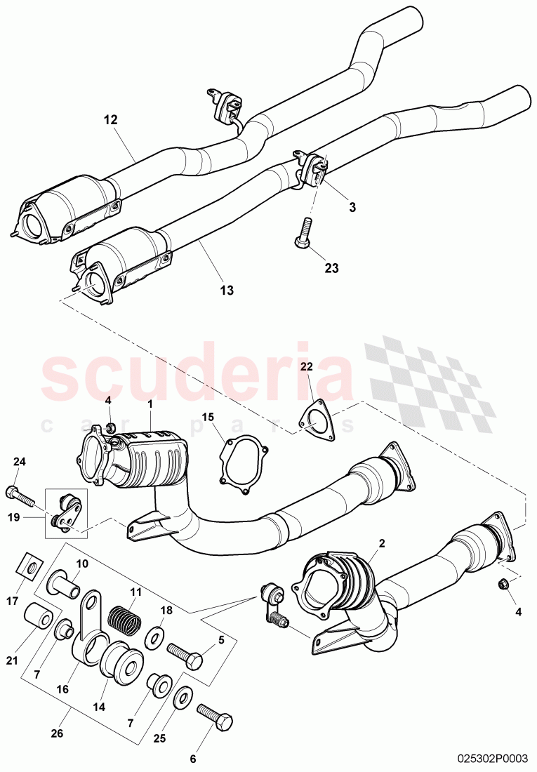 front catalyst, exhaust pipe with catalyst, F 3W-6-038 548>>, D >> - MJ 2007 of Bentley Bentley Continental GT (2003-2010)