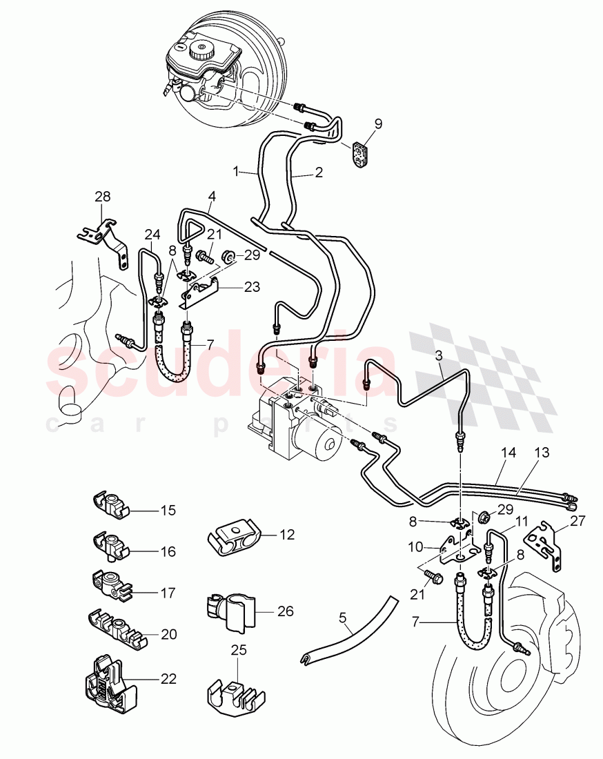 brake line, brake hose, F 3W-7-039 828>> 3W-8-052 845 of Bentley Bentley Continental GTC (2006-2010)