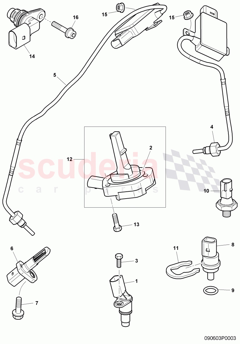 engine speed sensor (rpm), oil level sender, Coolant temperature sender, emissions temperature sensor, D - MJ 2007>> of Bentley Bentley Continental GT (2003-2010)