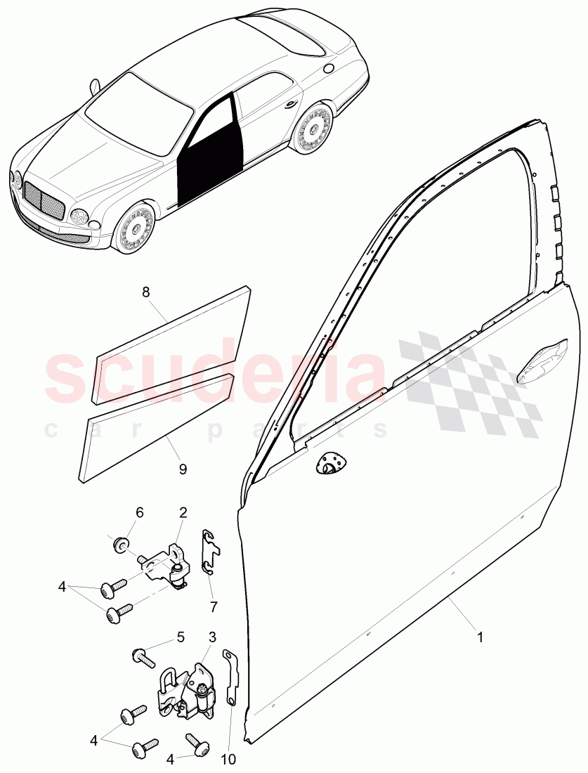 doors, door hinge with mounting parts, door seal of Bentley Bentley Mulsanne (2010+)