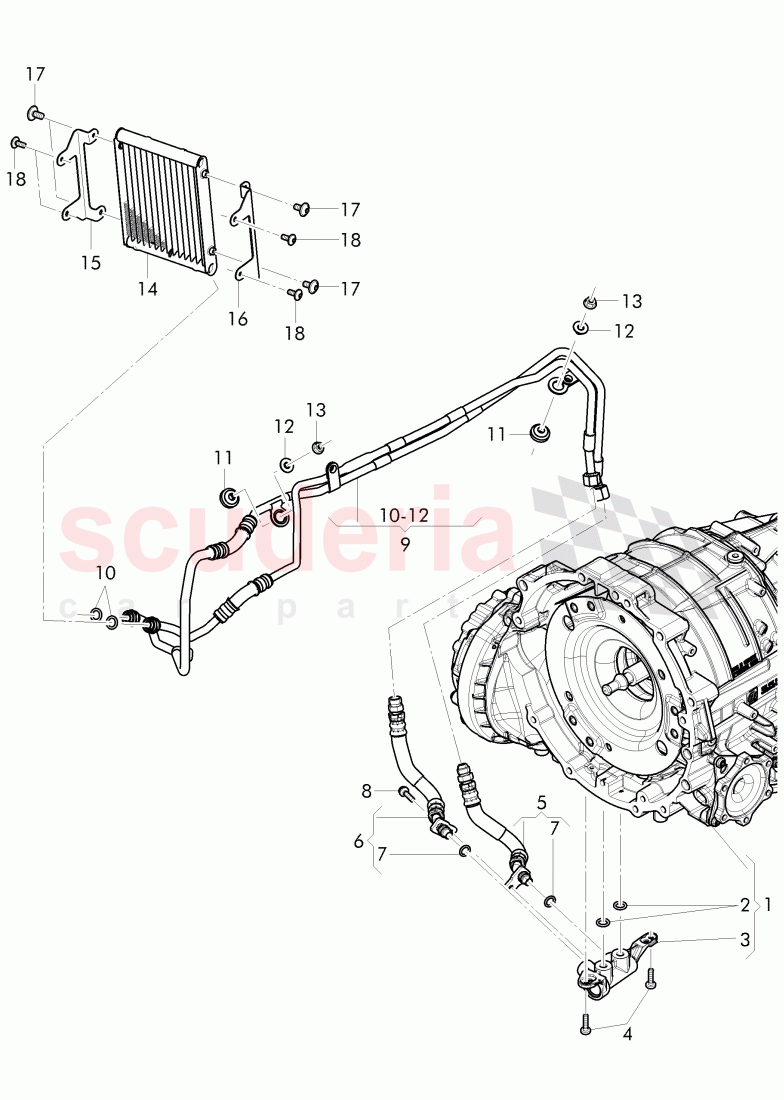 Gear oil cooler, oil pressure line, for front axle differential, for 8-speed automatic gearbox of Bentley Bentley Continental Supersports Convertible (2017+)