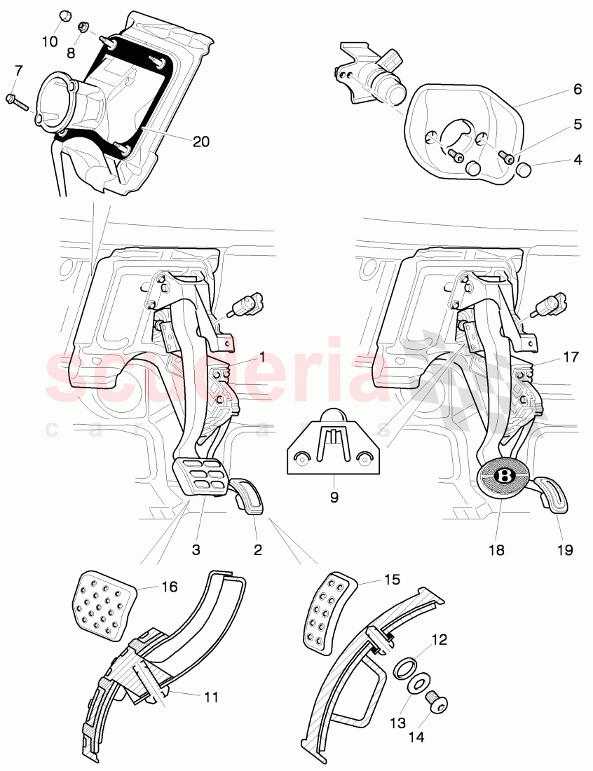 Brake and accel. mechanism, D - MJ 2009>>, F >> 3W-C-072 140, ------------------------------ of Bentley Bentley Continental Flying Spur (2006-2012)