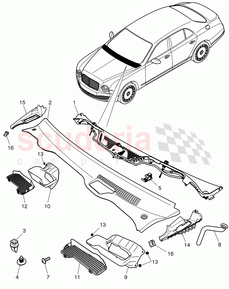 Cover for plenum chamber, D >> - MJ 2016 of Bentley Bentley Mulsanne (2010+)