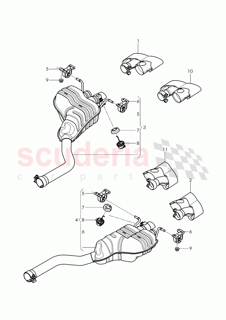 exhaust silencer, rear, Exhaust pipe tips, D - MJ 2016>> of Bentley Bentley Continental GT (2011-2018)