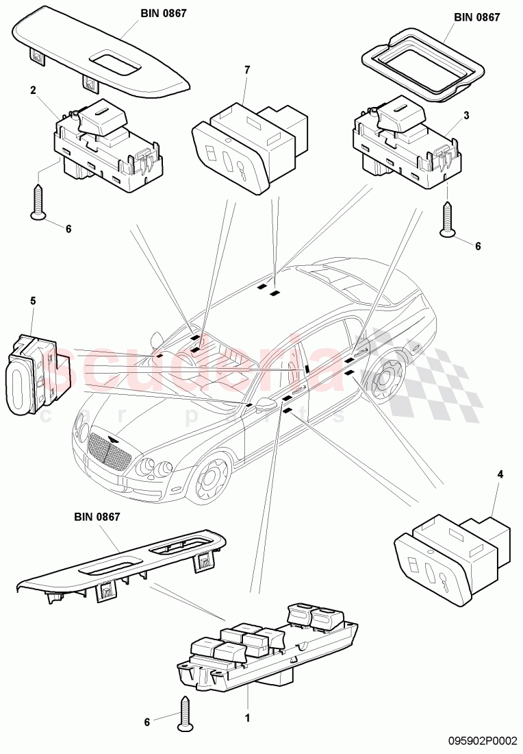 switches in door trim panel of Bentley Bentley Continental Flying Spur (2006-2012)