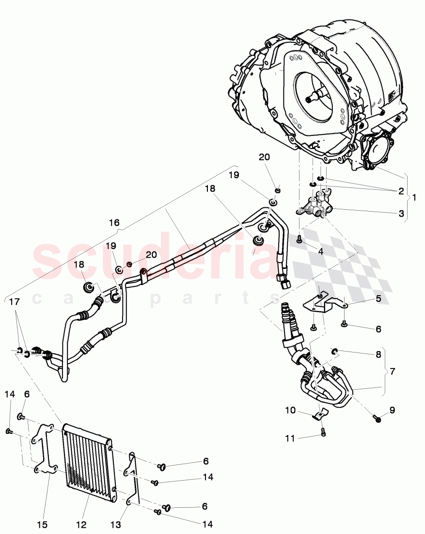 Gear oil cooler, oil pressure line, differential, for 6 speed automatic transm. of Bentley Bentley Continental GTC (2011+)