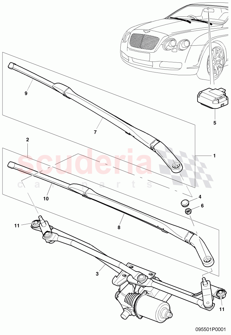 windshield wiper system compl. of Bentley Bentley Continental GT (2003-2010)