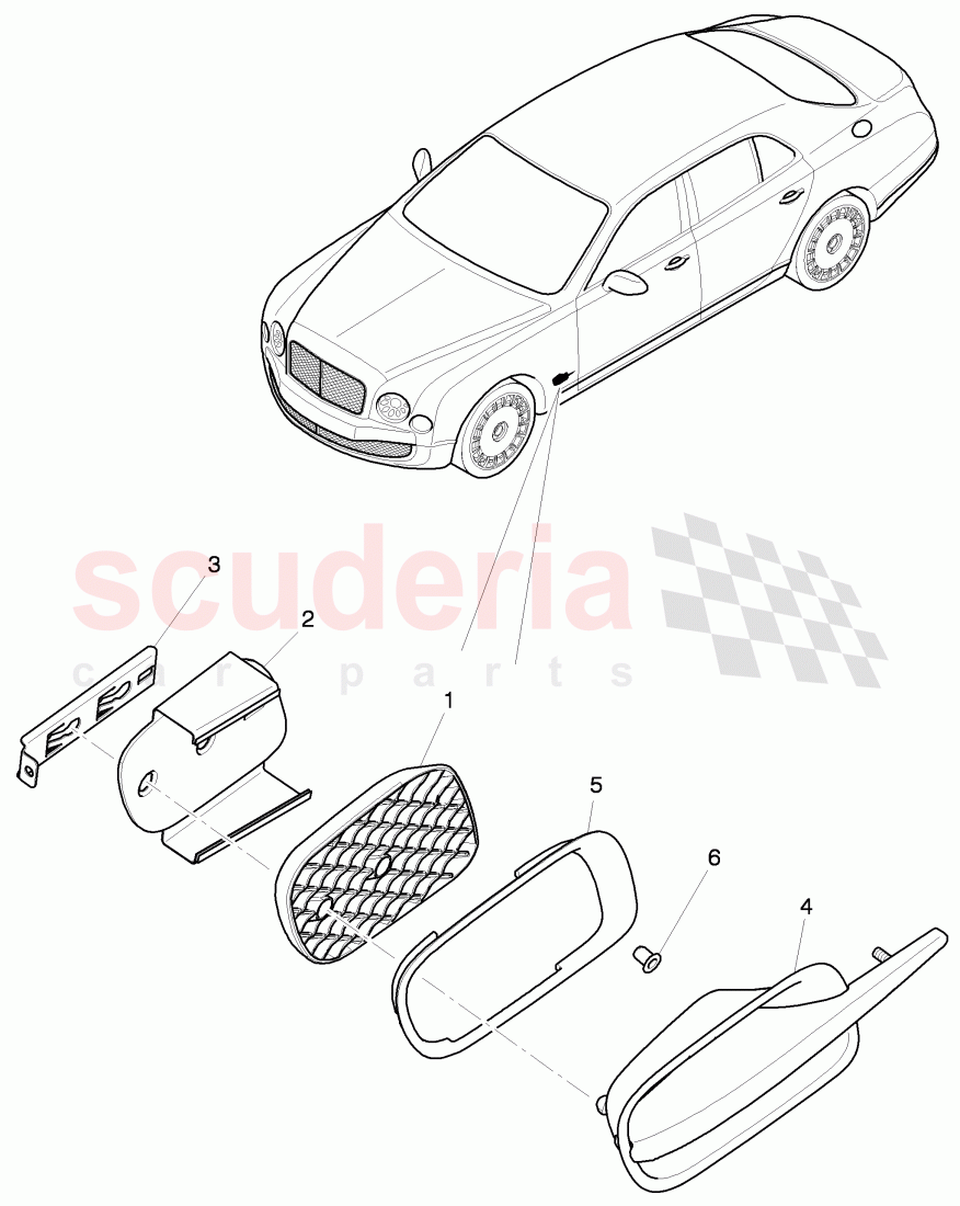 cooling air grill, fender, F >> 3Y-C-017 527, F >> ZH-C-017 527 of Bentley Bentley Mulsanne (2010+)