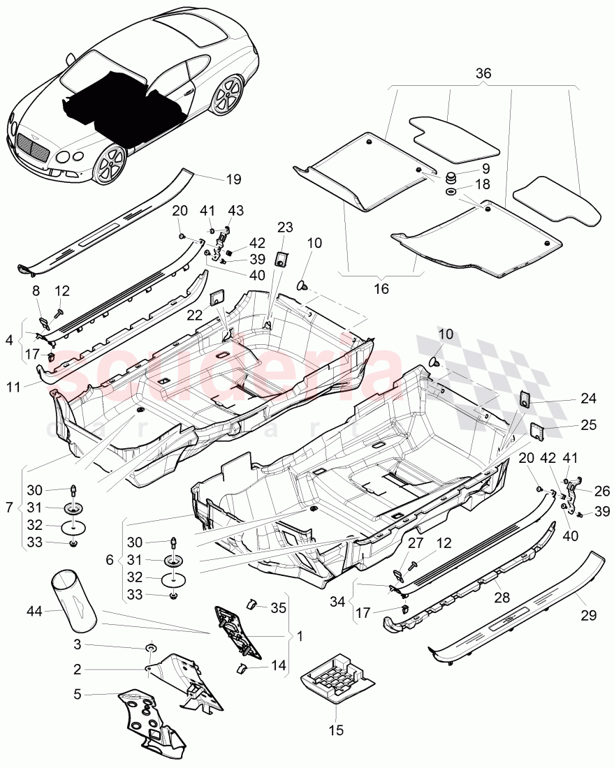 floor covering, F 3W-D-086 066>>, F ZA-D-086 066>> of Bentley Bentley Continental GT (2011-2018)