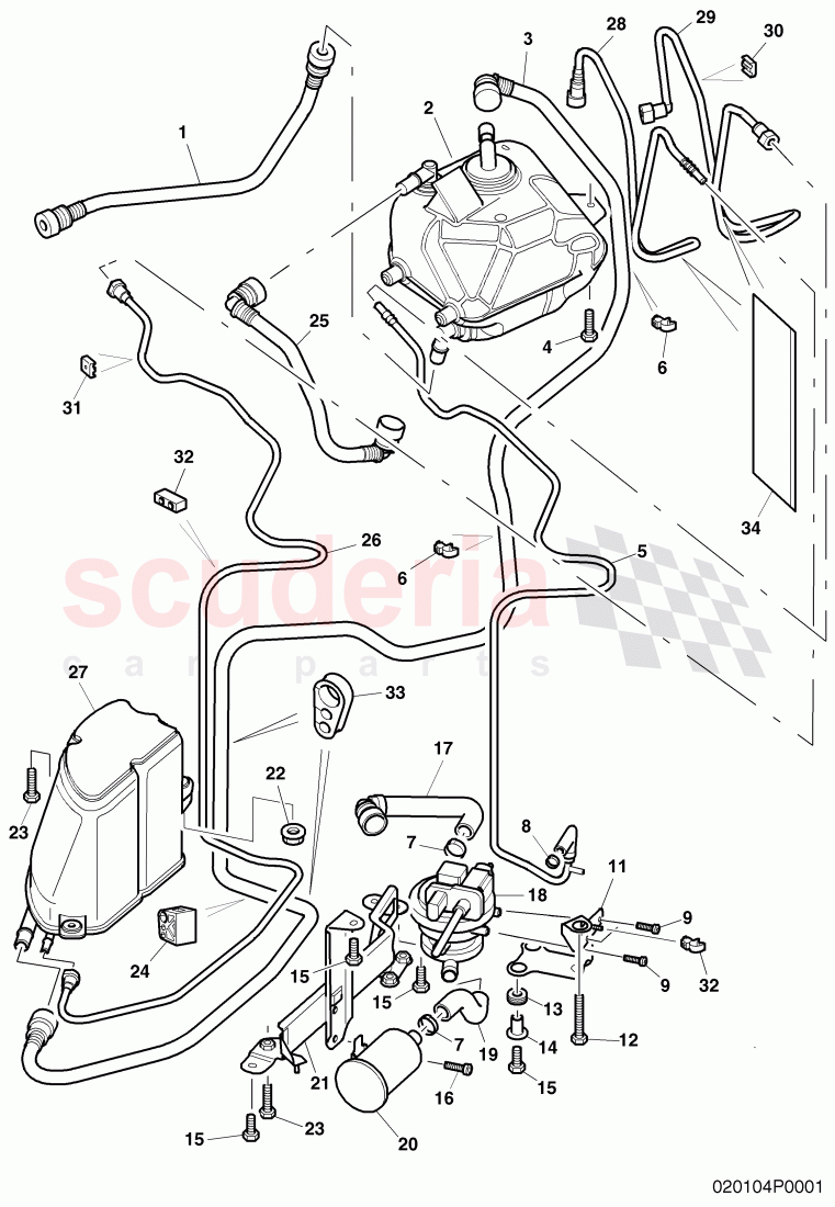 Active charcoal filter with diagnosis pump for fuel delivery system, ventilation for fuel tank, F >> 3W-8-053 905 of Bentley Bentley Continental GT (2003-2010)