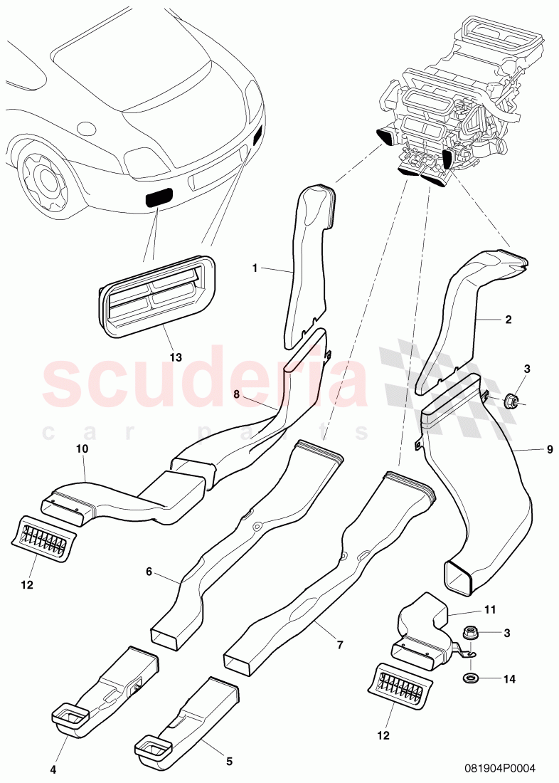 air duct for rear footwell heating of Bentley Bentley Continental Supersports (2009-2011)