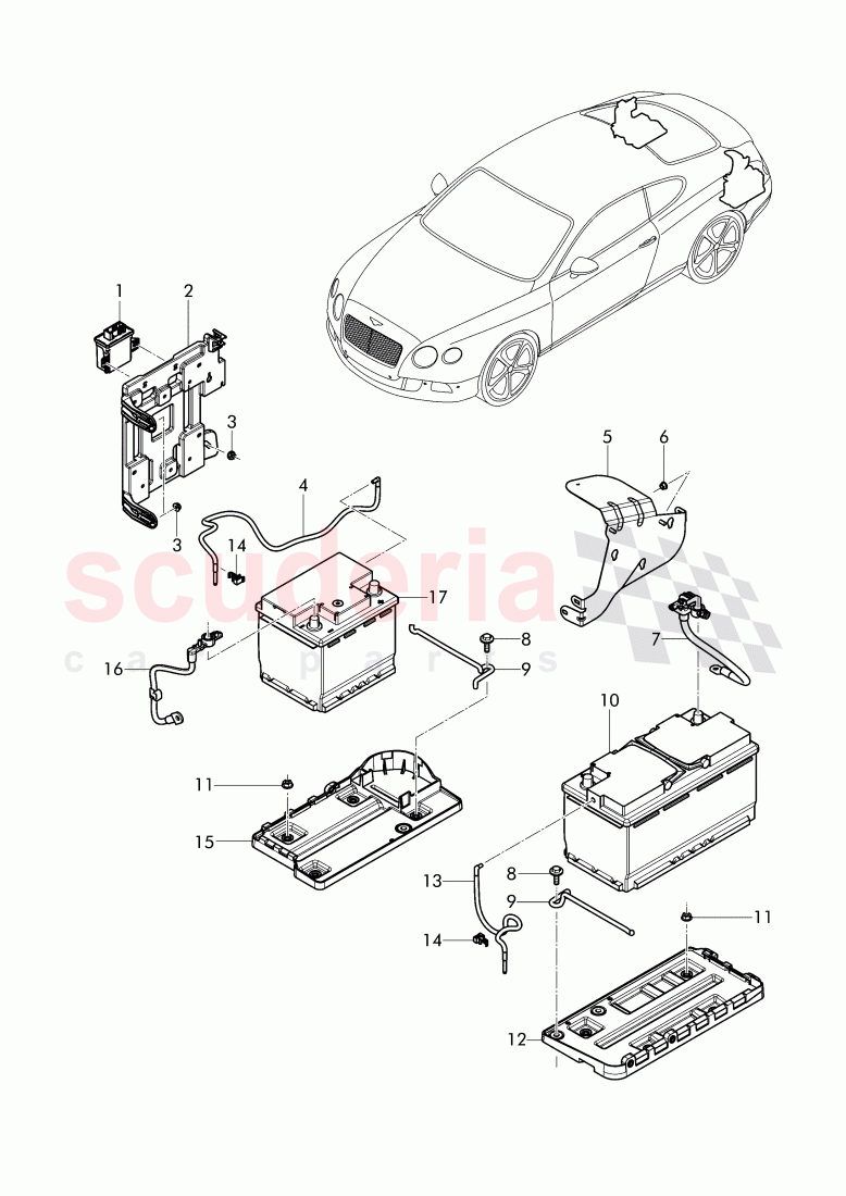 battery, battery mounting, Control unit for battery, monitoring of Bentley Bentley Continental GT (2011-2018)