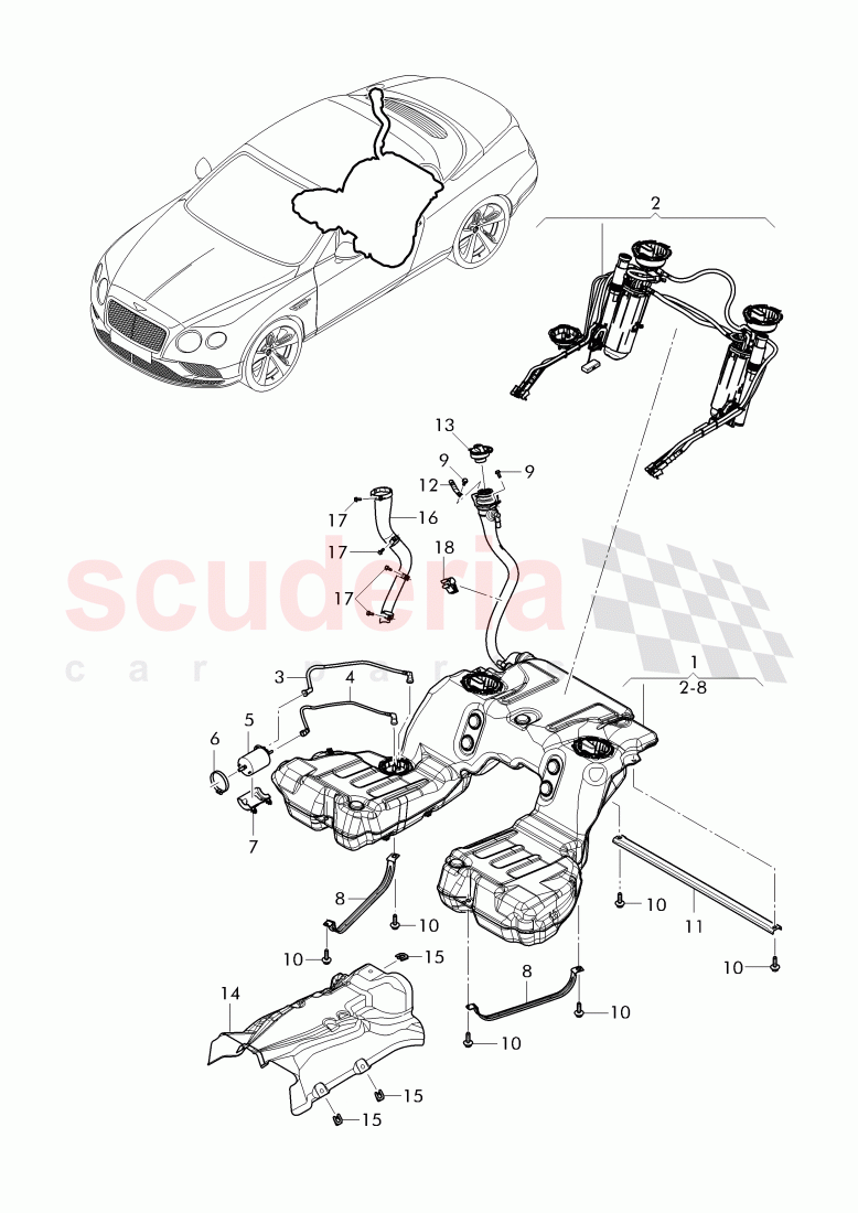 fuel tank with pump fuel gauge, and connecting parts, fuel filter with pressure, regulator, fuel line, D - MJ 2015>> of Bentley Bentley Continental GTC (2011+)