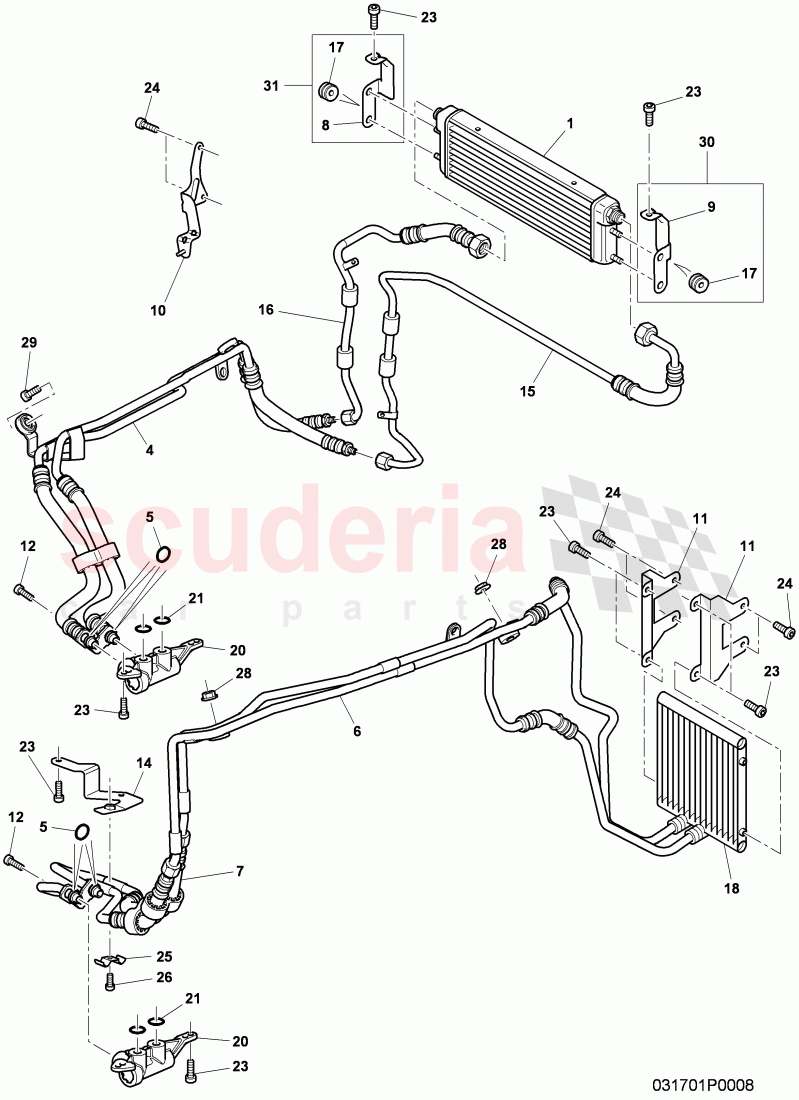 oil pressure line for gear oil cooling, Gear oil cooler, F 3W-A-064 494>>, F ZA-A-064 494>> of Bentley Bentley Continental GT (2003-2010)