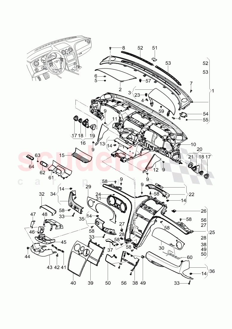 cover and trim, for dashboard, dashboard installation parts, D - MJ 2017>> of Bentley Bentley Continental GTC (2011+)