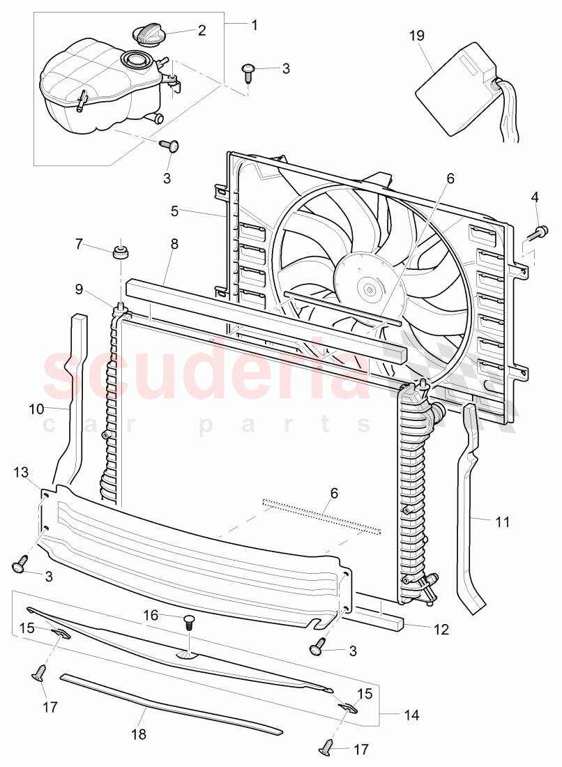 Coolant radiator, Coolant expansion tank, air duct, D - MJ 2008>> of Bentley Bentley Continental GT (2003-2010)