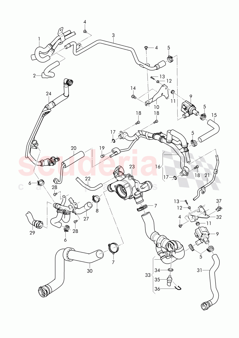 Coolant hoses and pipes, engine, F >> 4V-J-017 260, F >> ZV-J-017 260 of Bentley Bentley Bentayga (2015+)