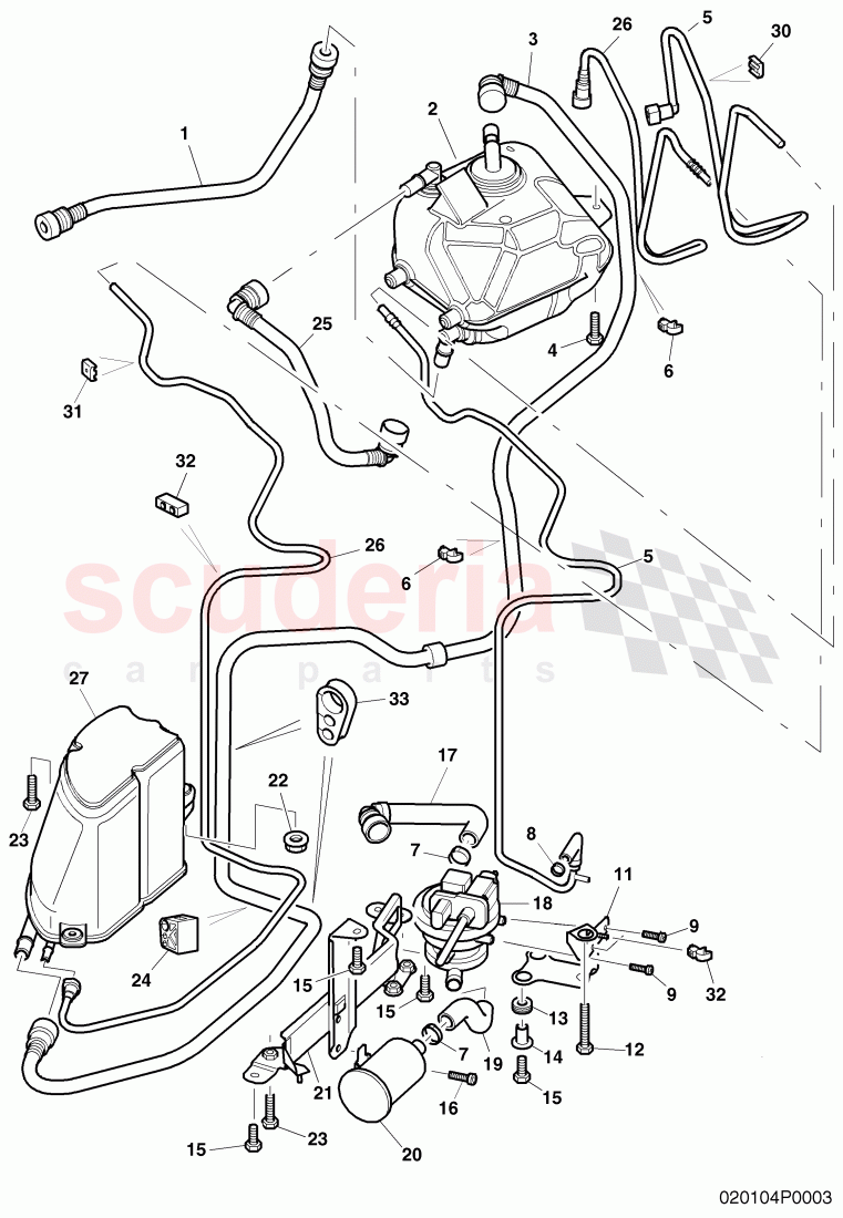 Active charcoal filter with diagnosis pump for fuel delivery system, ventilation for fuel tank, F >> 3W-8-053 905 of Bentley Bentley Continental Flying Spur (2006-2012)