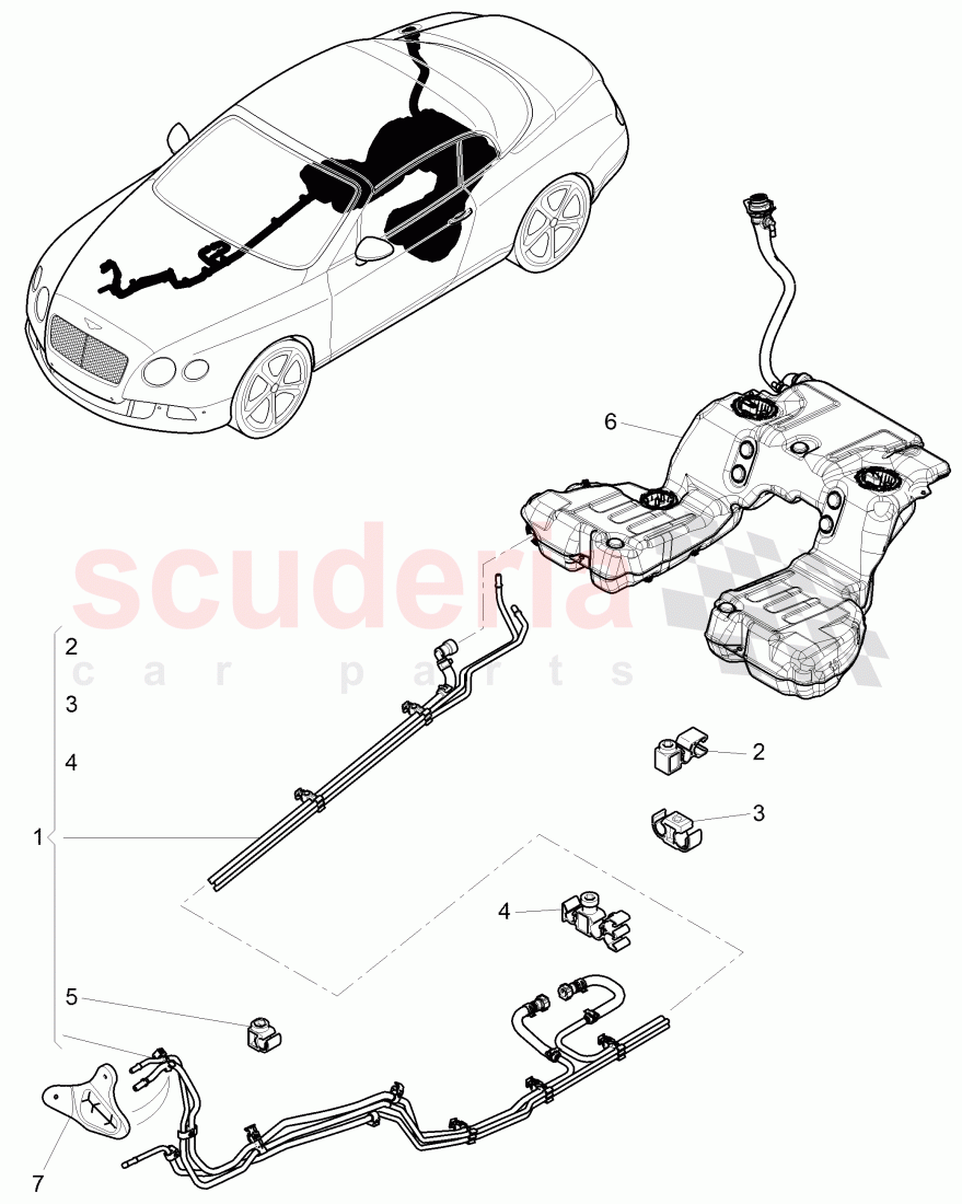 1 set of fuel lines, clip, F 3W-D-082 509>>, F ZA-D-082 509>>, D >> - MJ 2013 of Bentley Bentley Continental GTC (2011+)