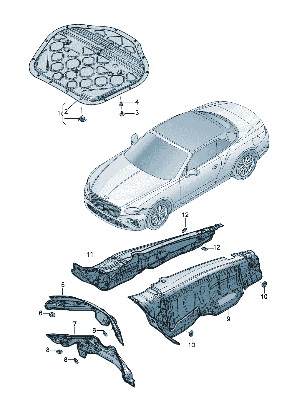 sound absorbers
Underbody
damping for engine compartment of Bentley Bentley Continental GT Convertible (2025)