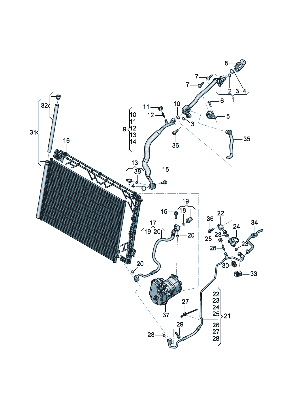 A/C condenser with
dryer
refrigerant circuit
Engine bay of Bentley Bentley Continental GT (2017)