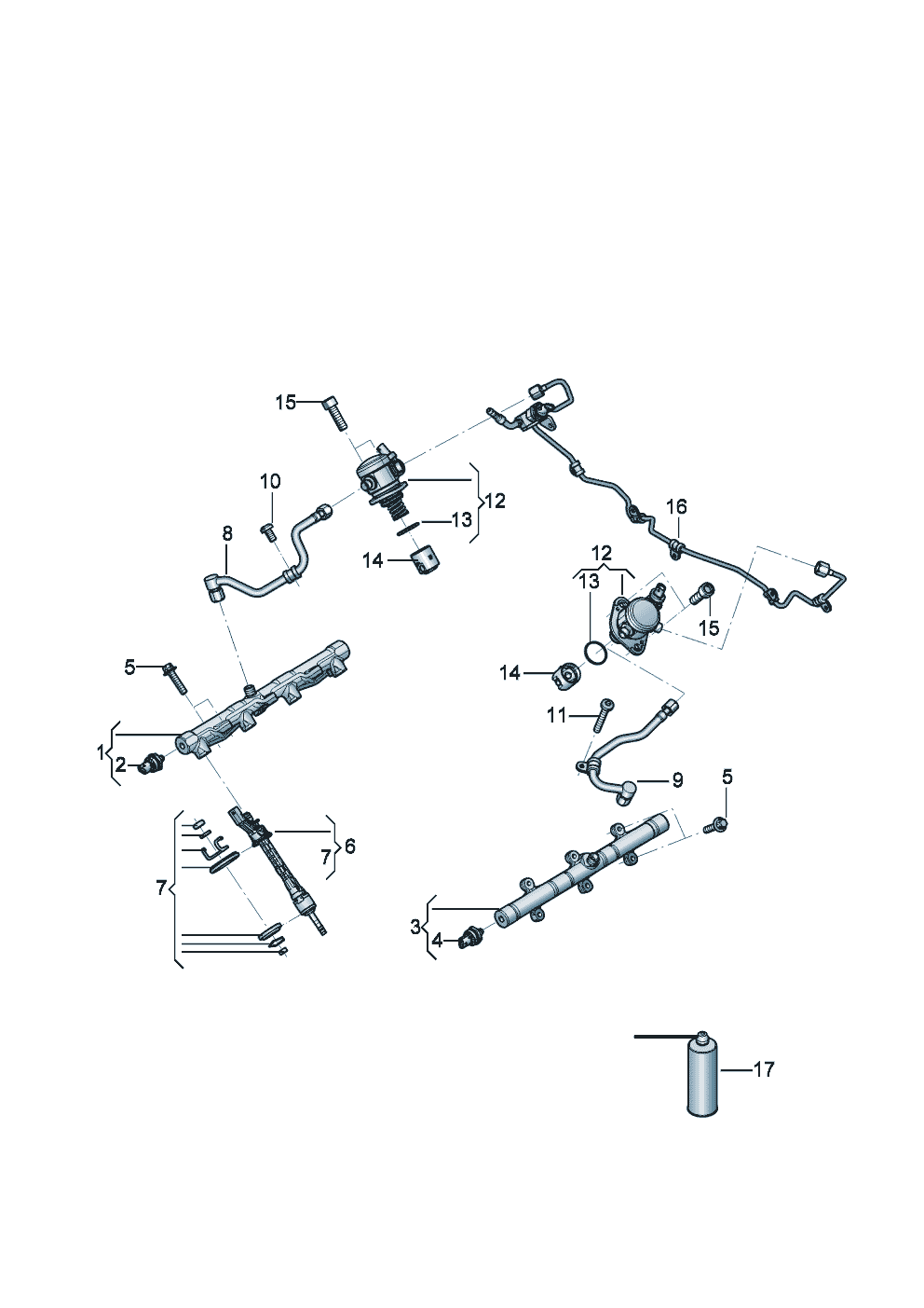 Fuel pump
Fuel line
Fuel rail
Injection valve of Bentley Bentley Continental GT (2017)