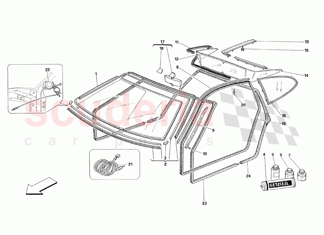 Glasses and Gaskets of Ferrari Ferrari 348 TB (1993)