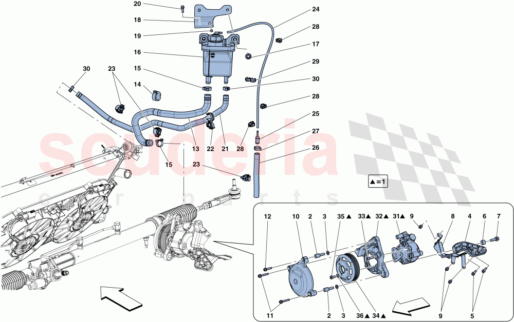 POWER STEERING PUMP AND RESERVOIR of Ferrari Ferrari California T