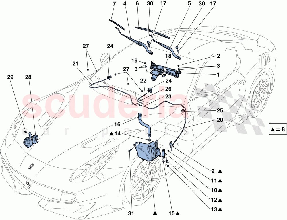 WINDSCREEN WIPER, WINDSCREEN WASHER AND HORNS of Ferrari Ferrari F12 TDF