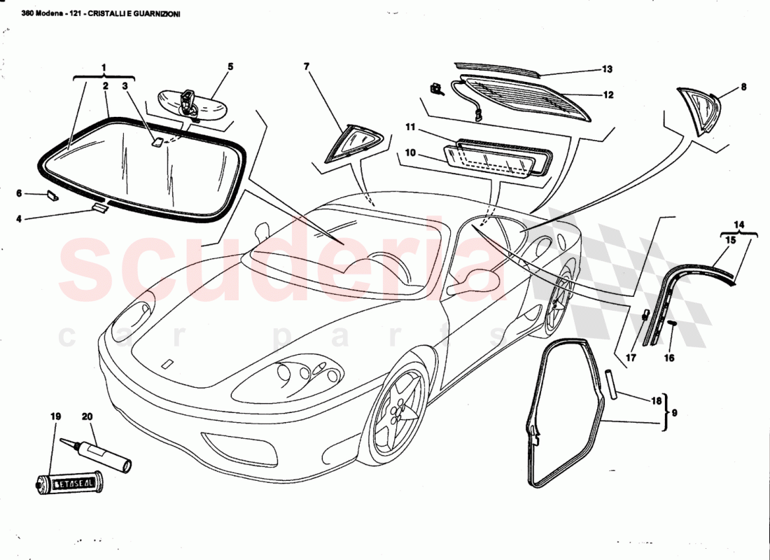 GLASSES AND GASKETS of Ferrari Ferrari 360 Modena