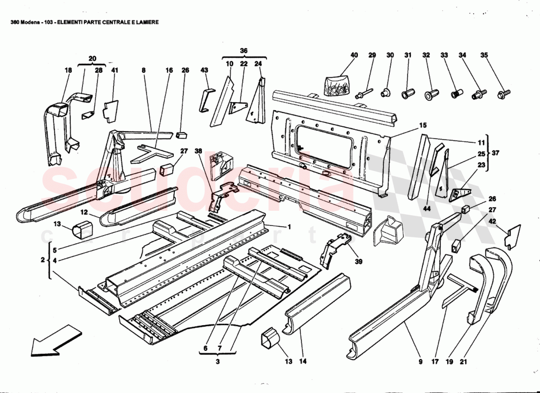 CENTRAL SIDE ELEMENTS AND PLATES of Ferrari Ferrari 360 Modena