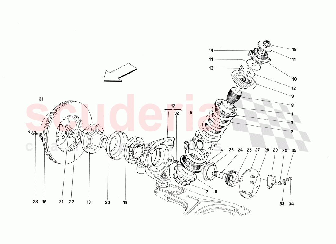 Front Suspension - Shock Absorber and Brake Disc - Valid Till Car Ass. Nr. 8798 of Ferrari Ferrari 348 TB (1993)