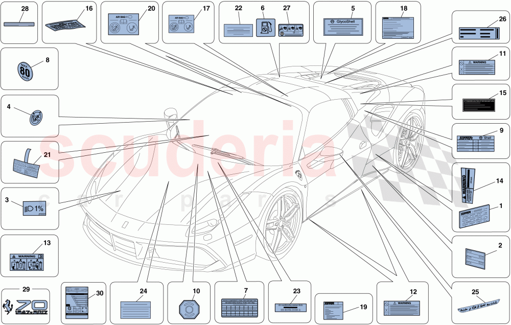 ADHESIVE LABELS AND PLAQUES of Ferrari Ferrari 488 Spider