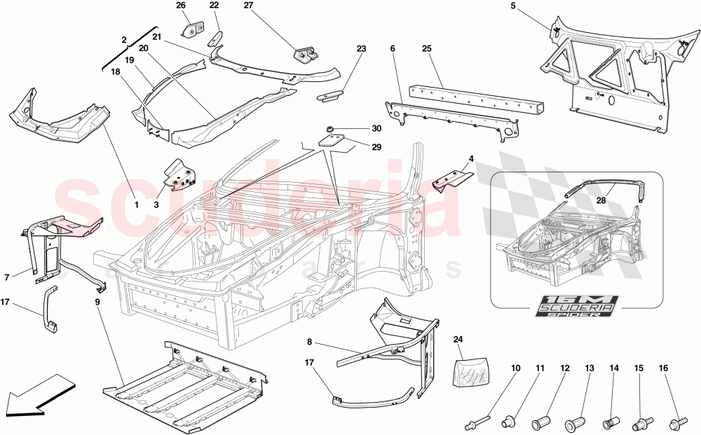 CHASSIS - COMPLETE FRONT STRUCTURE AND PANELS of Ferrari Ferrari 430 Scuderia Spider 16M