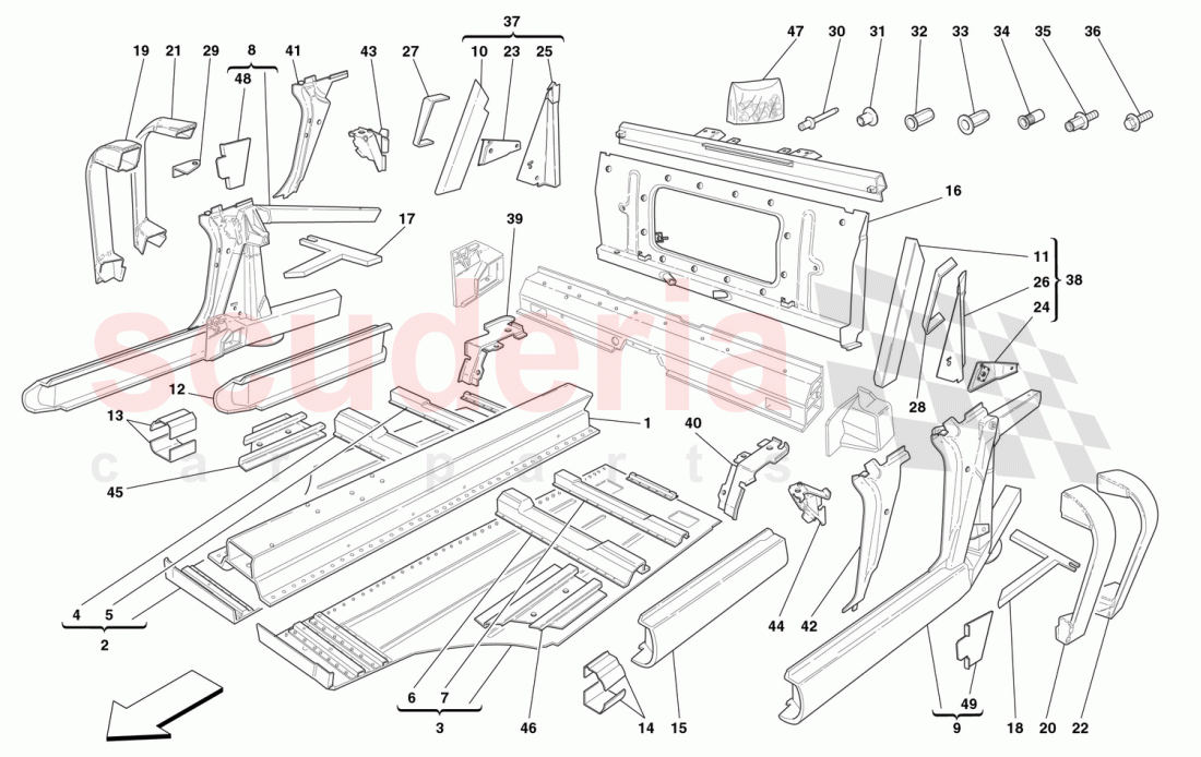 CENTRAL SIDE ELEMENTS AND PLATES of Ferrari Ferrari 360 Spider