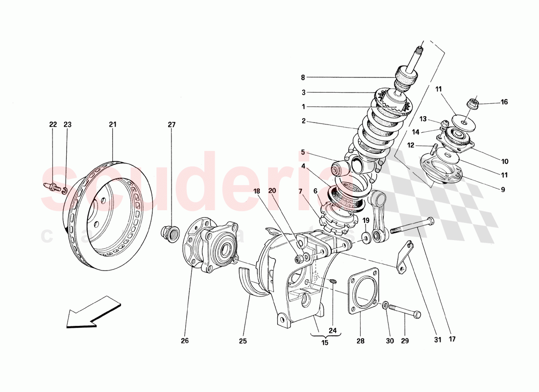 Rear Suspension - Shock Absorber and Brake Disc - Valid From Car Ass. Nr. 8799 of Ferrari Ferrari 348 TB (1993)