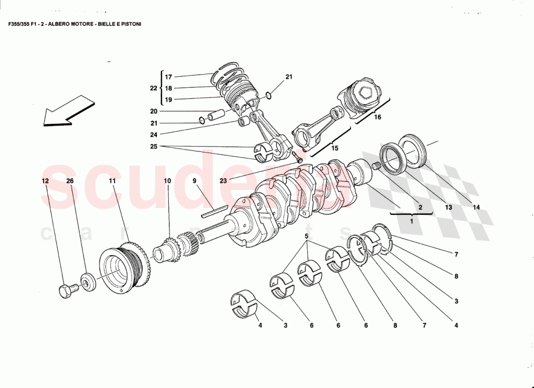 DRIVING SHAFT - CONNECTING RODS ANO PISTONS of Ferrari Ferrari 355 (5.2 Motronic)