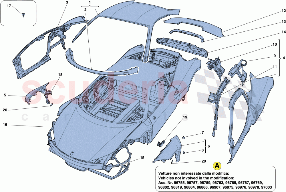 BODYSHELL - EXTERNAL TRIM of Ferrari Ferrari 458 Italia