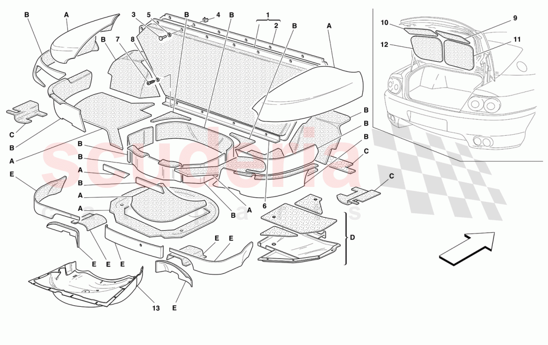 TRUNK HOOD INSULATIONS -Not for 456M GTA- of Ferrari Ferrari 456 M GT/GTA