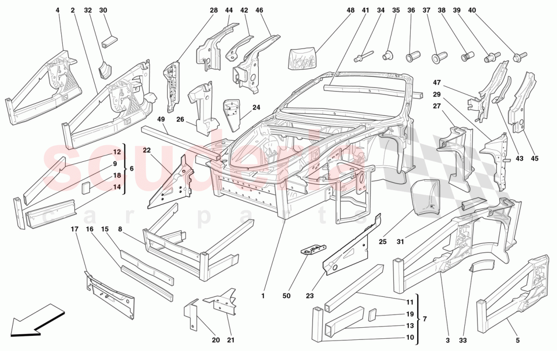 FRAME - FRONT ELEMENTS STRUCTURES AND PLATES of Ferrari Ferrari 360 Spider