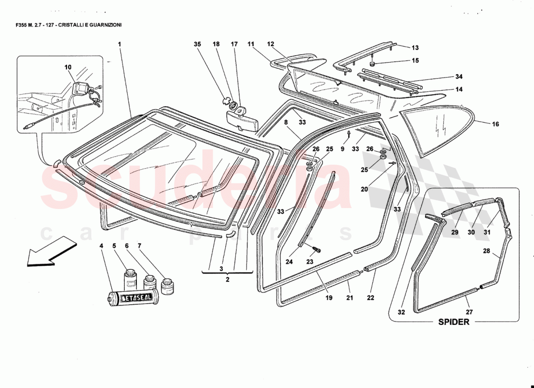 GLASSES AND GASKETS of Ferrari Ferrari 355 (2.7 Motronic)