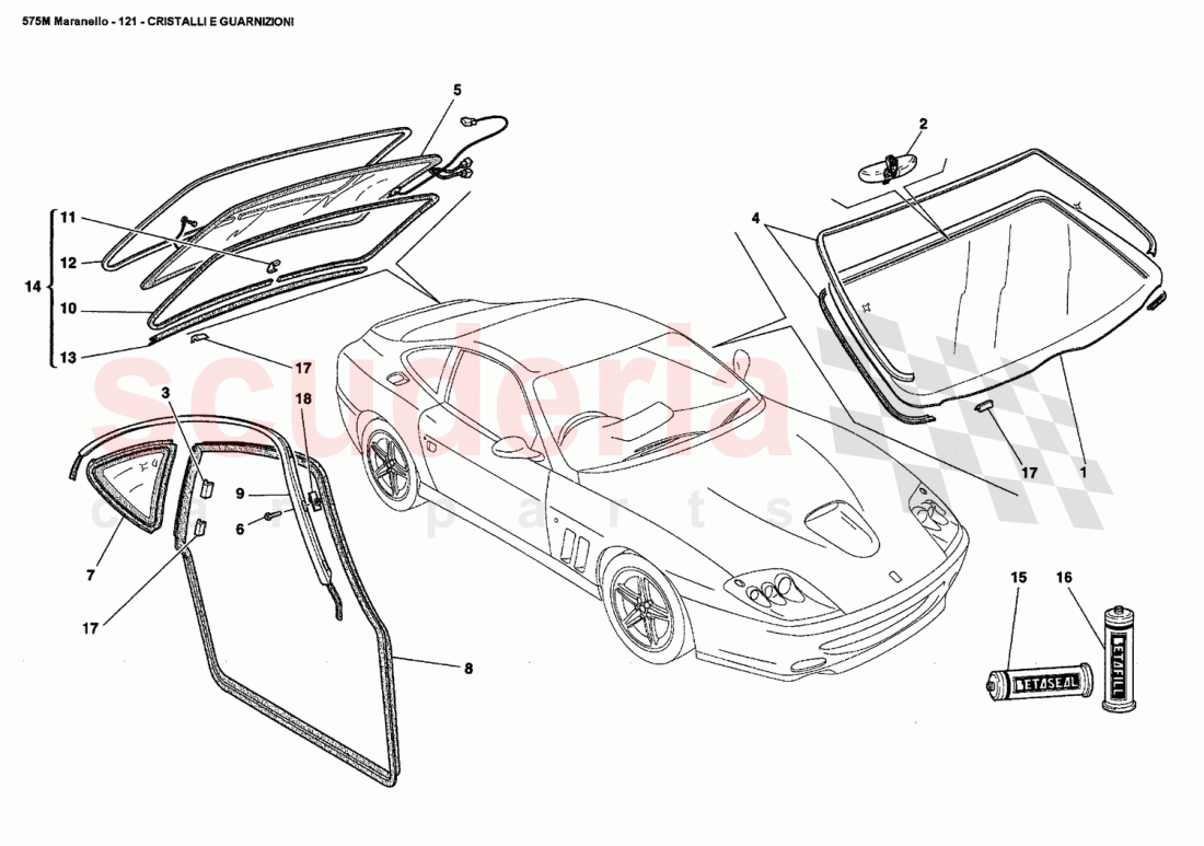 GLASSES AND GASKETS of Ferrari Ferrari 575M Maranello